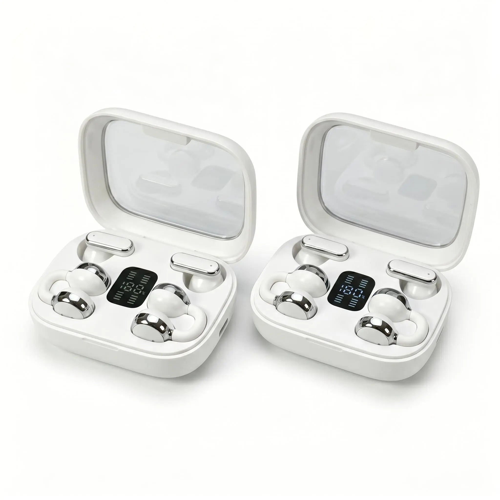 FLUFFDRIP Q10 [2-Pair Pack] Open-Ear Clip-On Wireless Earbuds (4 Units Total) — Mini Bluetooth Headphones with LED Digital Display Charging Case | Touch Controls | Open-Ear Sports Earphones Designed for Fitness & Running#Summerwins #Dealsforyoudays