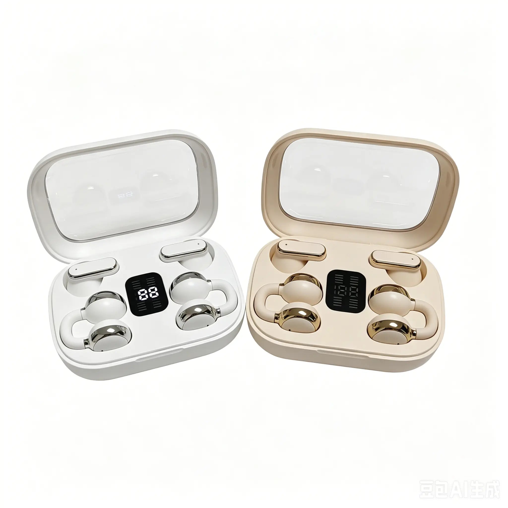 FLUFFDRIP Q10 [2-Pair Pack] Open-Ear Clip-On Wireless Earbuds (4 Units Total) — Mini Bluetooth Headphones with LED Digital Display Charging Case | Touch Controls | Open-Ear Sports Earphones Designed for Fitness & Running#Summerwins #Dealsforyoudays