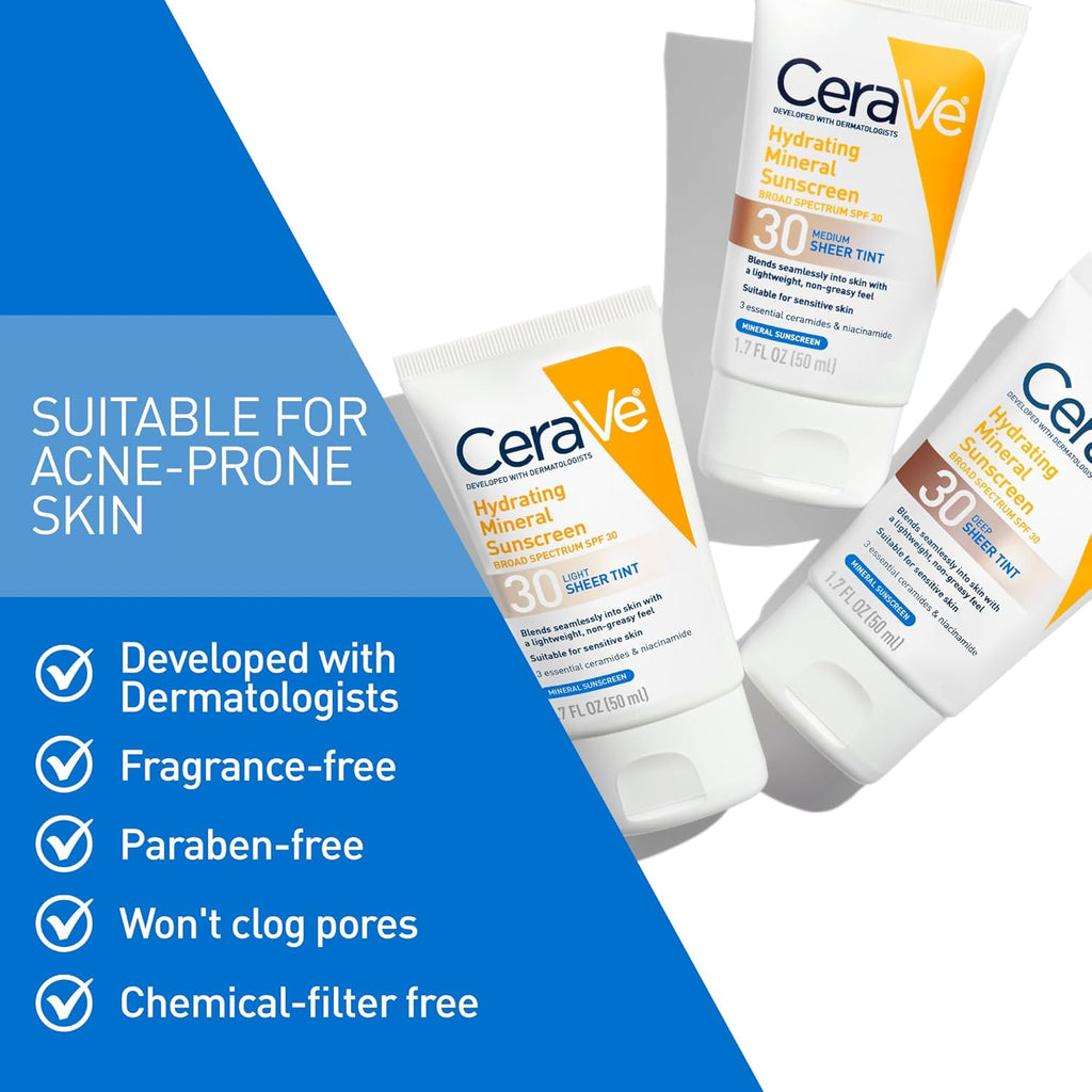 Tinted Sunscreen for Face, Mineral SPF 30 Moisturizer, Light, 1.7Oz