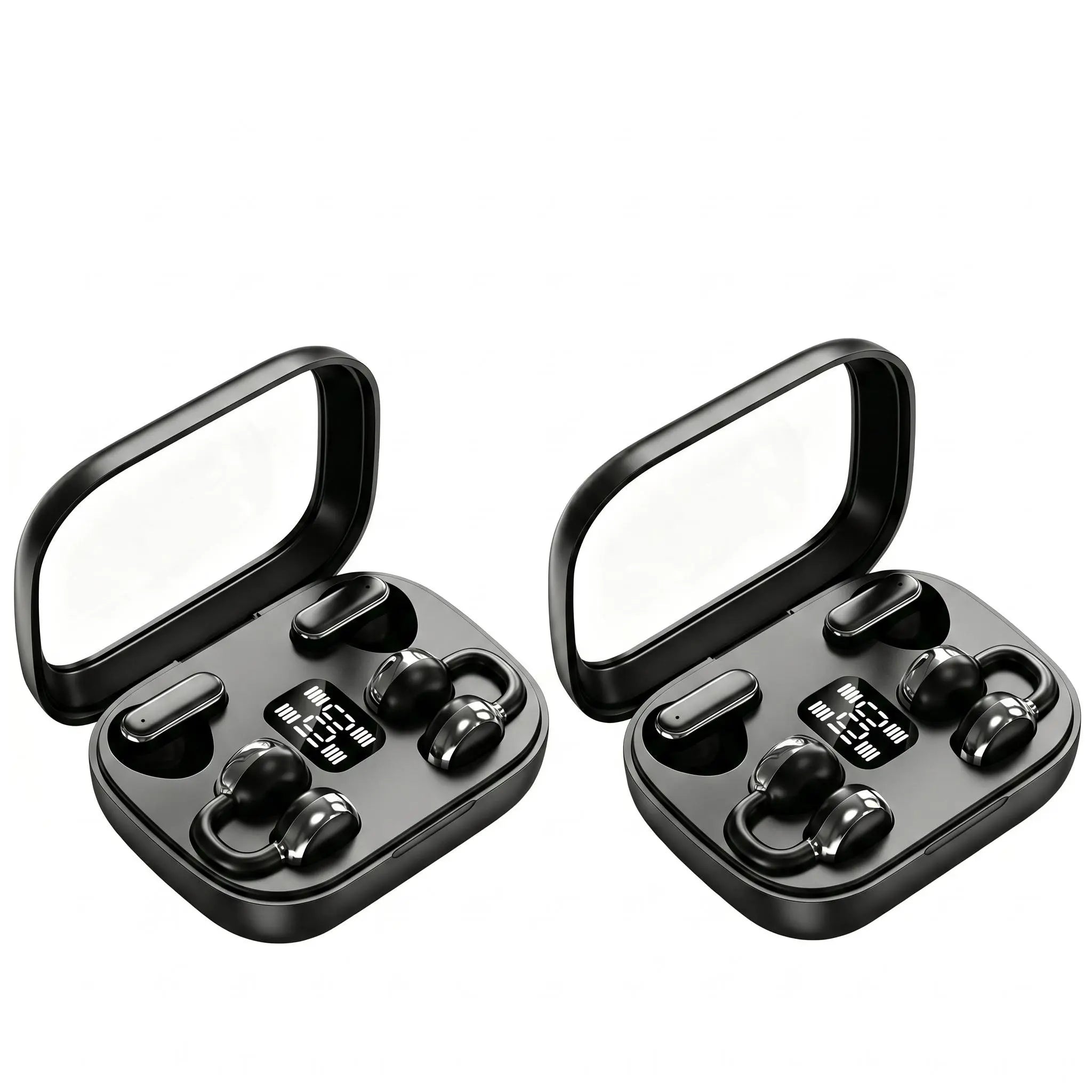 FLUFFDRIP Q10 [2-Pair Pack] Open-Ear Clip-On Wireless Earbuds (4 Units Total) — Mini Bluetooth Headphones with LED Digital Display Charging Case | Touch Controls | Open-Ear Sports Earphones Designed for Fitness & Running#Summerwins #Dealsforyoudays