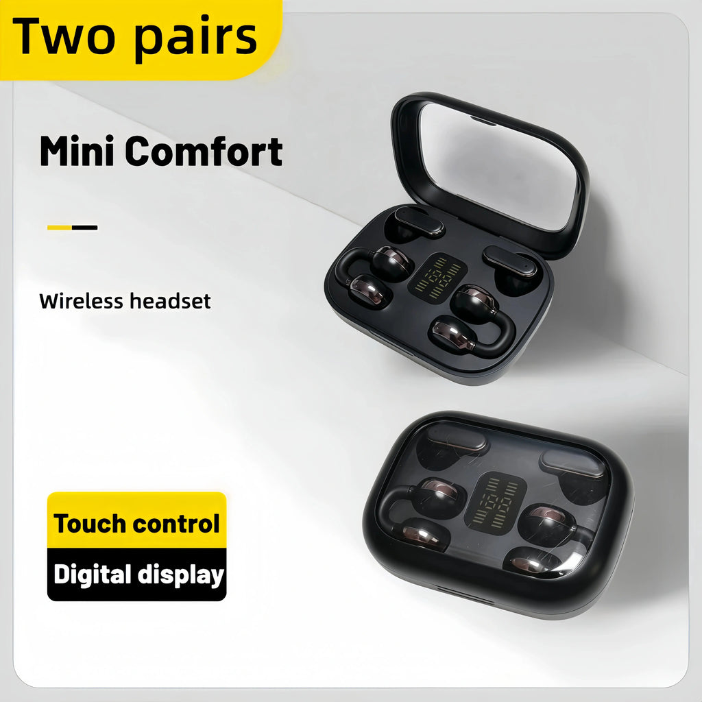 FLUFFDRIP Q10 [2-Pair Pack] Open-Ear Clip-On Wireless Earbuds (4 Units Total) — Mini Bluetooth Headphones with LED Digital Display Charging Case | Touch Controls | Open-Ear Sports Earphones Designed for Fitness & Running#Summerwins #Dealsforyoudays