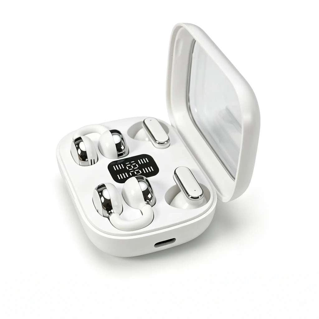 FLUFFDRIP Q10 [2-Pair Pack] Open-Ear Clip-On Wireless Earbuds (4 Units Total) — Mini Bluetooth Headphones with LED Digital Display Charging Case | Touch Controls | Open-Ear Sports Earphones Designed for Fitness & Running#Summerwins #Dealsforyoudays