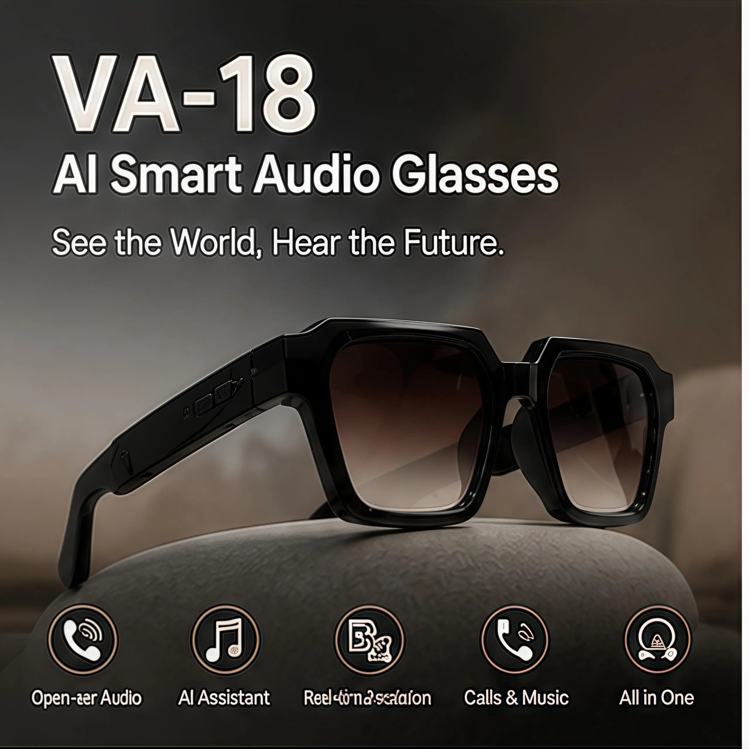 VA 18 AI Interpretation Smart Glasses,160 Languages, Chat Gpt,Audio Glasses for Men and Women,Microphone and Speaker, HD Voice Calls and HIFI Music Quality,Hands-Free Calling,Color Changing Lens, Suitable for Riding,Driving,Travel,Gift Translator New