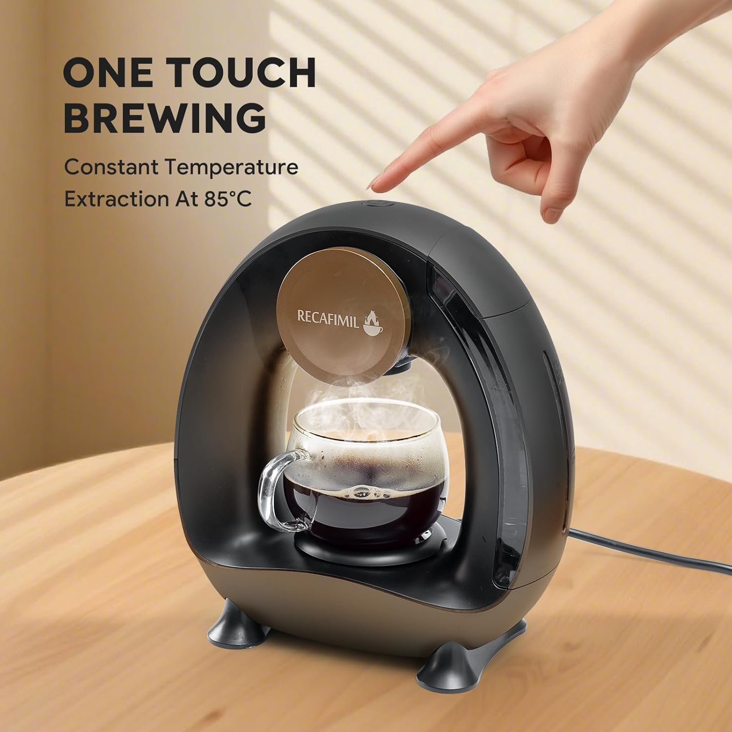 Single Serve Coffee Maker for K Cup Pod and Coffee Grounds /Tea, Fast Brew in 2 Minutes, 2 in 1 One Button Coffee Machine 4-8 Oz Brew Sizes, Stylish＆Compact for Home, Office, RV and Dorm, Black