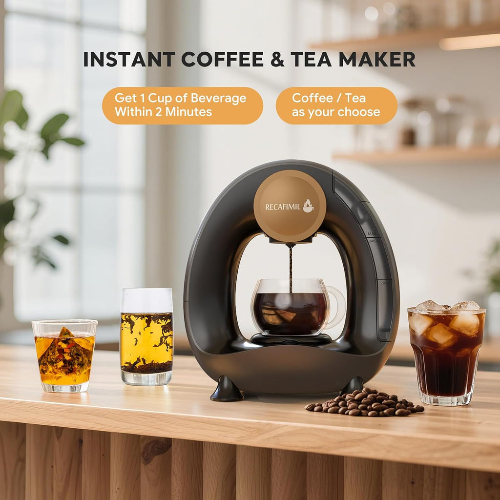 Single Serve Coffee Maker for K Cup Pod and Coffee Grounds /Tea, Fast Brew in 2 Minutes, 2 in 1 One Button Coffee Machine 4-8 Oz Brew Sizes, Stylish＆Compact for Home, Office, RV and Dorm, Black