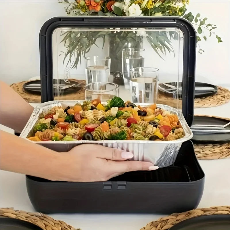 1Pc Rectangular Insulated Food Storage Container with Tin Foil Lining - Reusable,Flip-Top Plastic Tray for Lasagna,Bbq & Picnics