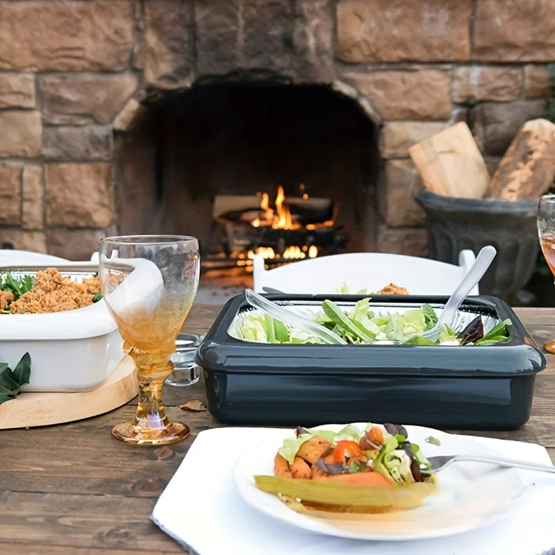 1Pc Rectangular Insulated Food Storage Container with Tin Foil Lining - Reusable,Flip-Top Plastic Tray for Lasagna,Bbq & Picnics
