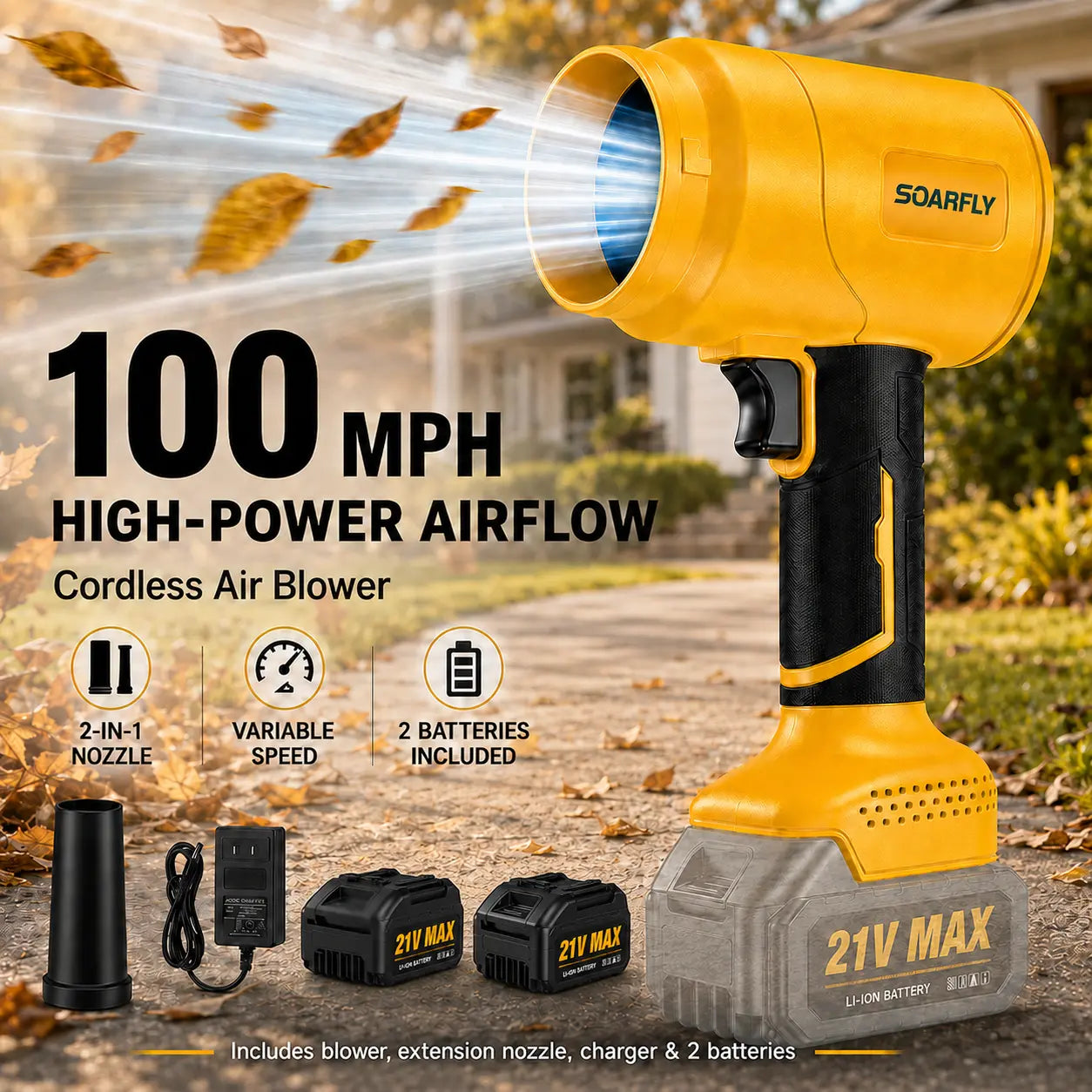 SOARFLY Turbo Jet Blower, Leaf Blower, Violent Turbo Fan, Pure Copper Motor, Car Drying after Wash, Handheld Snow Blower, Cordless Turbo Power Air Duster, Home Improve, Garden Mainte Holiday Gifts