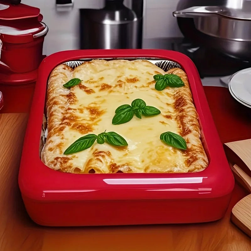 1Pc Rectangular Insulated Food Storage Container with Tin Foil Lining - Reusable,Flip-Top Plastic Tray for Lasagna,Bbq & Picnics
