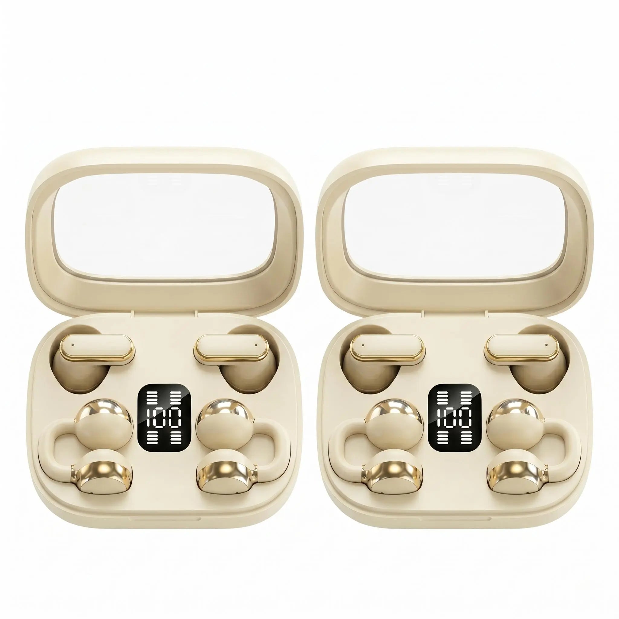 FLUFFDRIP Q10 [2-Pair Pack] Open-Ear Clip-On Wireless Earbuds (4 Units Total) — Mini Bluetooth Headphones with LED Digital Display Charging Case | Touch Controls | Open-Ear Sports Earphones Designed for Fitness & Running#Summerwins #Dealsforyoudays