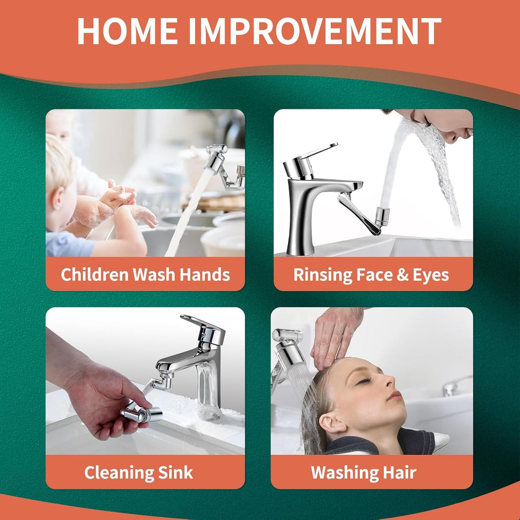Patented  Swivel Faucet Extender Sink Aerator NSF/ANSI 372 Standard | Bathroom/Kitchen Tap Extension Lead-Free, 1440° Rotatable 2-Mode Water Splash Spray Attachment, Multifunctional Robotic Arm