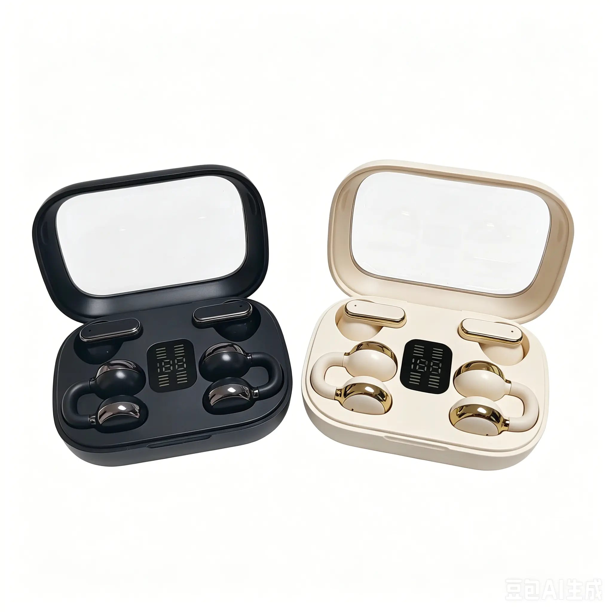 FLUFFDRIP Q10 [2-Pair Pack] Open-Ear Clip-On Wireless Earbuds (4 Units Total) — Mini Bluetooth Headphones with LED Digital Display Charging Case | Touch Controls | Open-Ear Sports Earphones Designed for Fitness & Running#Summerwins #Dealsforyoudays