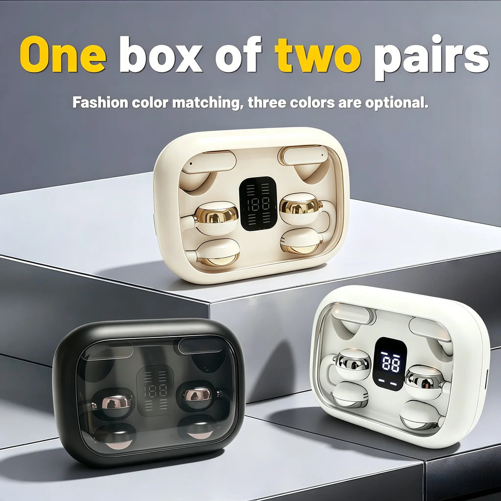 FLUFFDRIP Q10 [2-Pair Pack] Open-Ear Clip-On Wireless Earbuds (4 Units Total) — Mini Bluetooth Headphones with LED Digital Display Charging Case | Touch Controls | Open-Ear Sports Earphones Designed for Fitness & Running#Summerwins #Dealsforyoudays