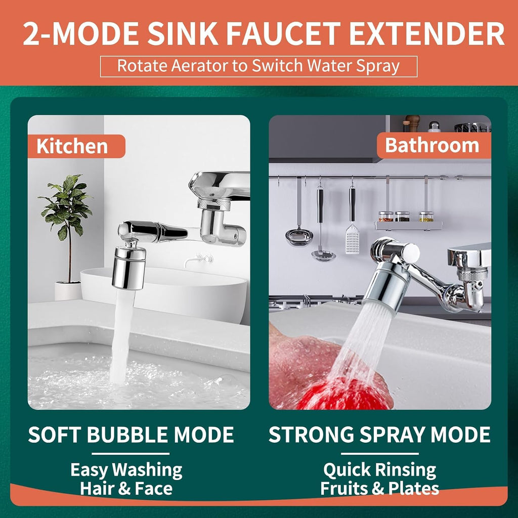 Patented  Swivel Faucet Extender Sink Aerator NSF/ANSI 372 Standard | Bathroom/Kitchen Tap Extension Lead-Free, 1440° Rotatable 2-Mode Water Splash Spray Attachment, Multifunctional Robotic Arm
