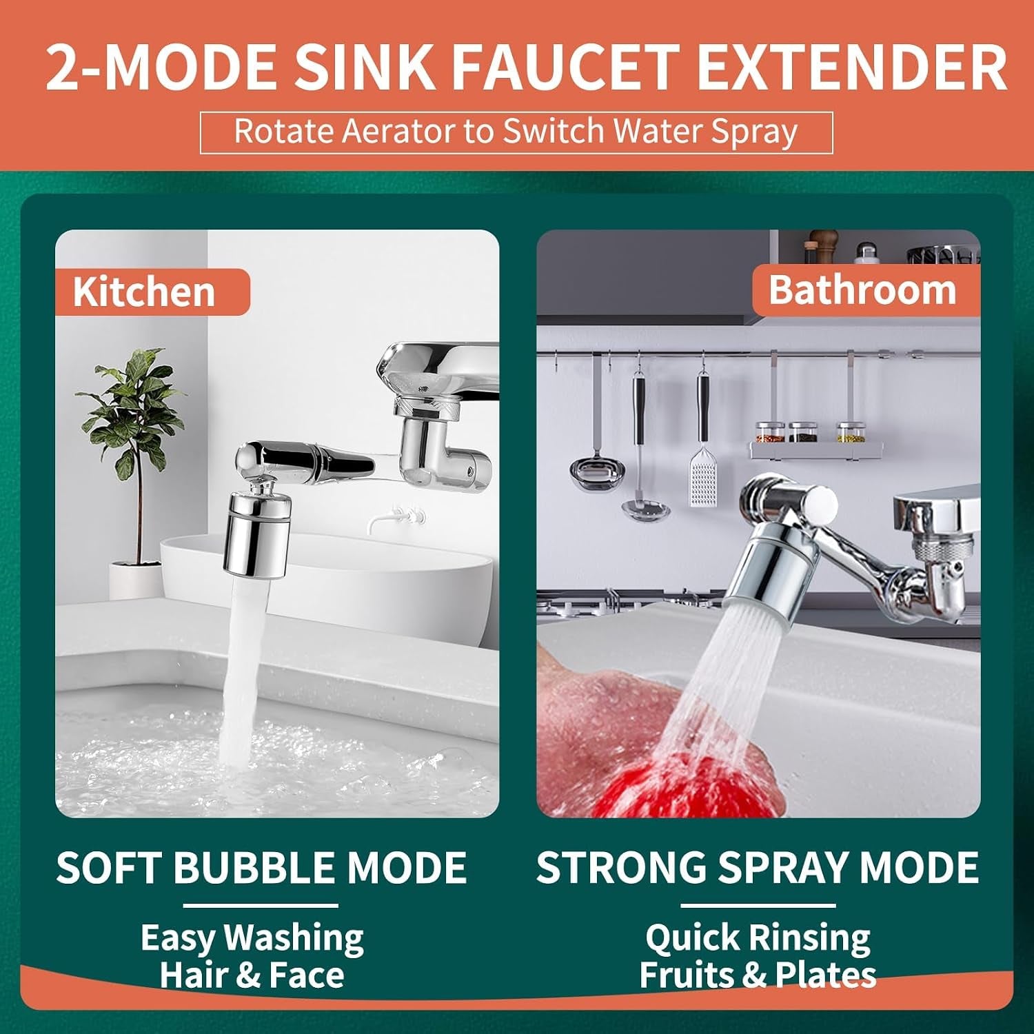 Patented  Swivel Faucet Extender Sink Aerator NSF/ANSI 372 Standard | Bathroom/Kitchen Tap Extension Lead-Free, 1440° Rotatable 2-Mode Water Splash Spray Attachment, Multifunctional Robotic Arm