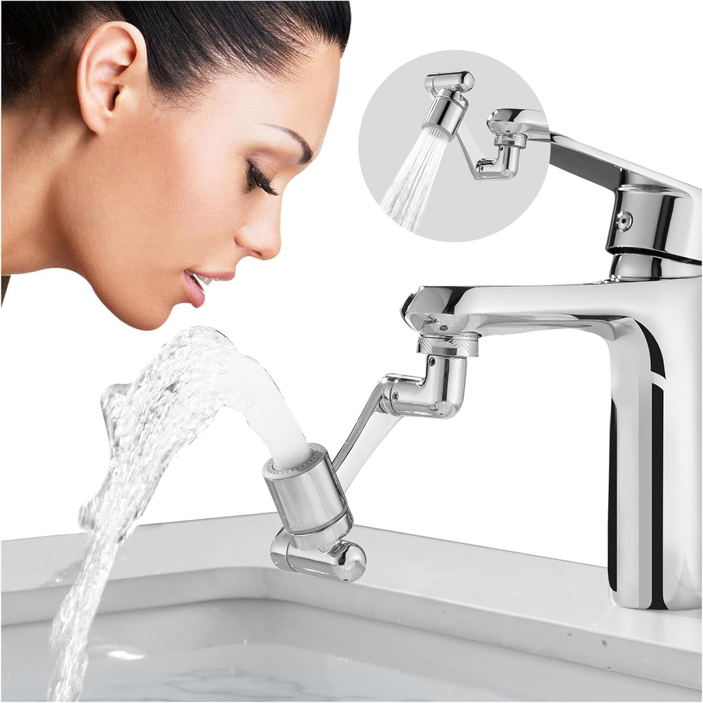 Patented  Swivel Faucet Extender Sink Aerator NSF/ANSI 372 Standard | Bathroom/Kitchen Tap Extension Lead-Free, 1440° Rotatable 2-Mode Water Splash Spray Attachment, Multifunctional Robotic Arm