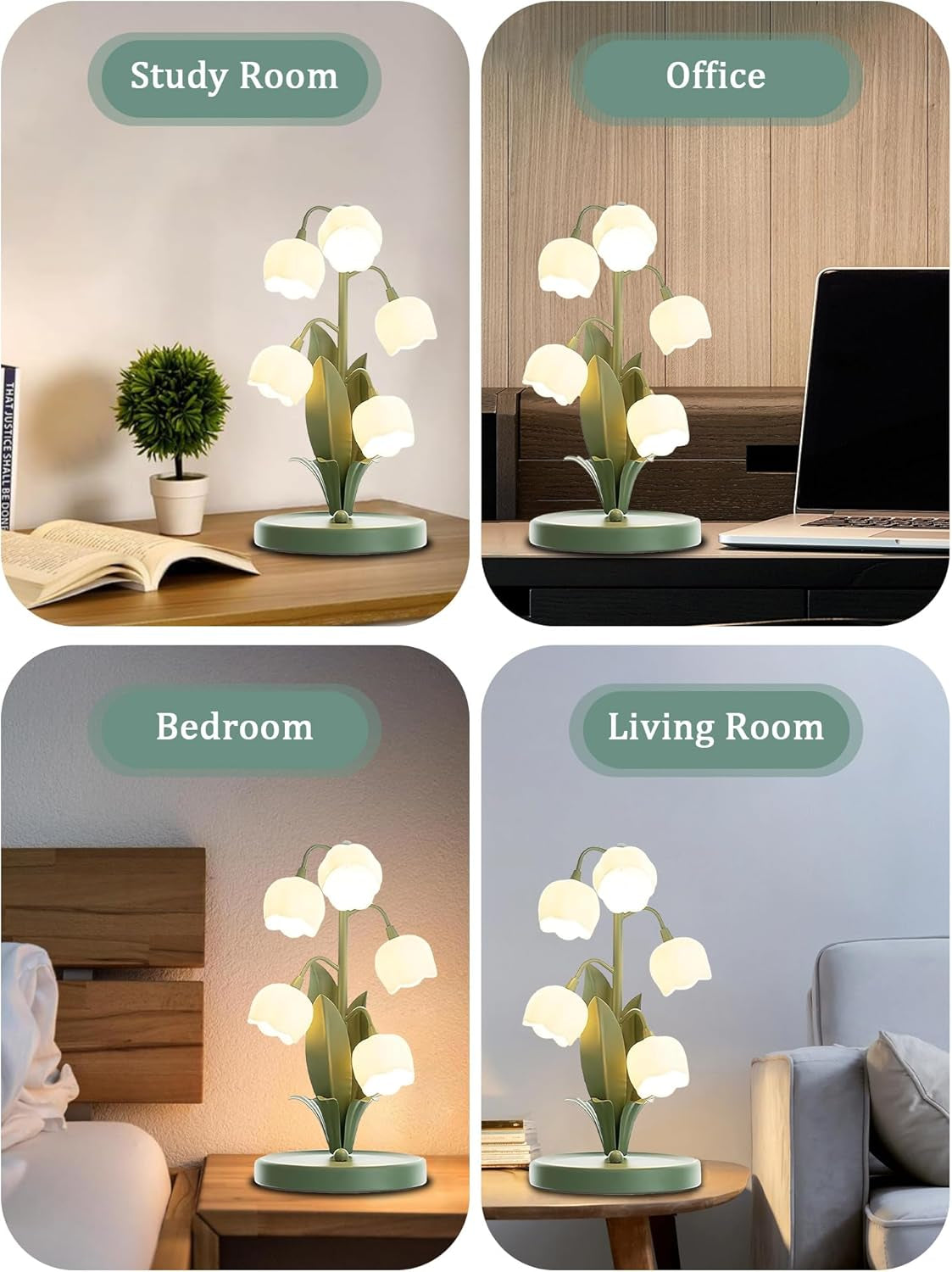 Green Flower Lamp for Home,5 Lily of the Valley Vintage Table Lamps | 3 Colors Modes Kawaii Bedside Lamp Decor,With G4 Bulb Nightstand Light for Living Room Office Bedroom