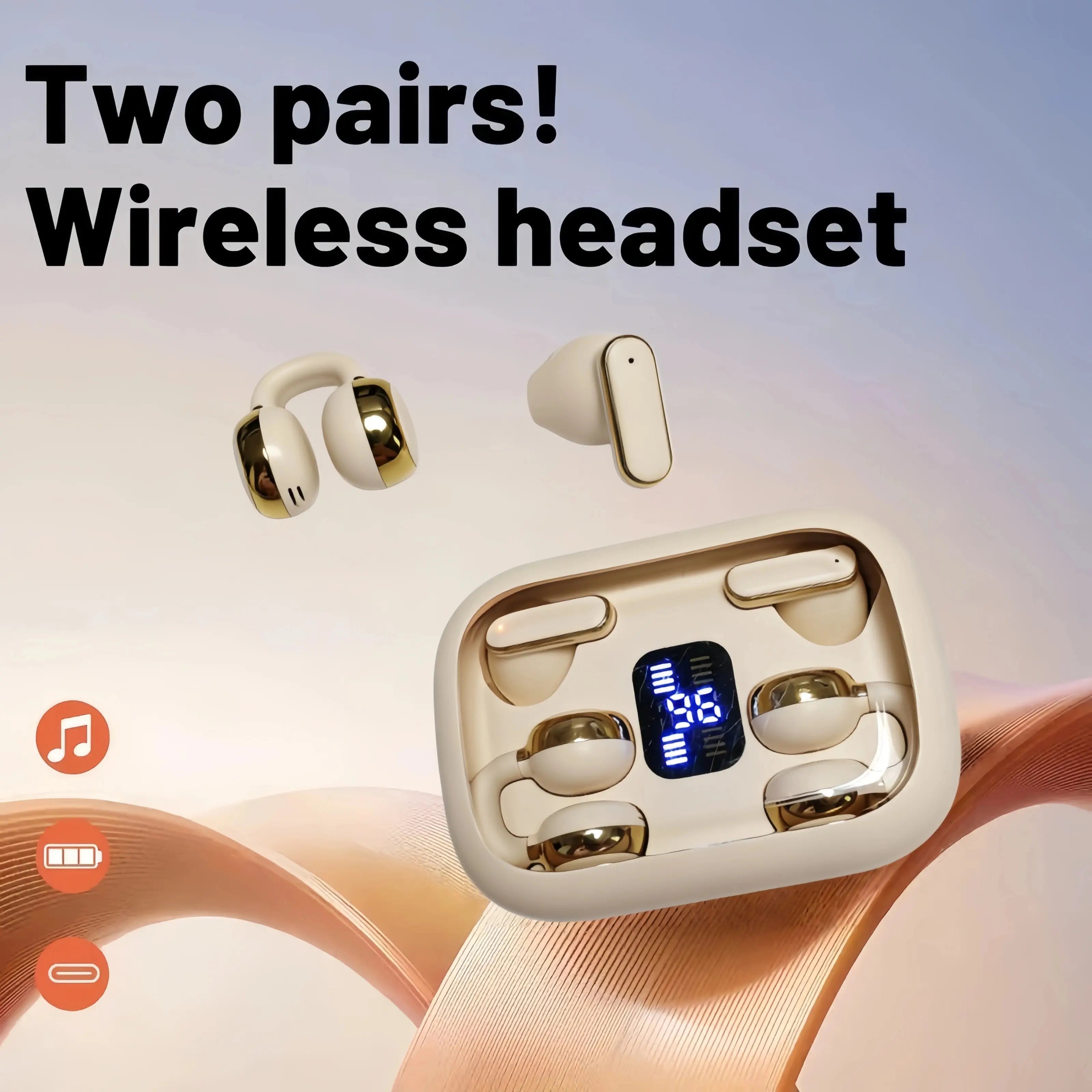 FLUFFDRIP Q10 [2-Pair Pack] Open-Ear Clip-On Wireless Earbuds (4 Units Total) — Mini Bluetooth Headphones with LED Digital Display Charging Case | Touch Controls | Open-Ear Sports Earphones Designed for Fitness & Running#Summerwins #Dealsforyoudays