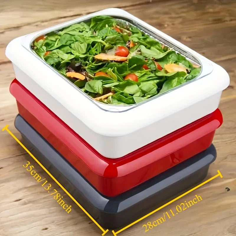 1Pc Rectangular Insulated Food Storage Container with Tin Foil Lining - Reusable,Flip-Top Plastic Tray for Lasagna,Bbq & Picnics