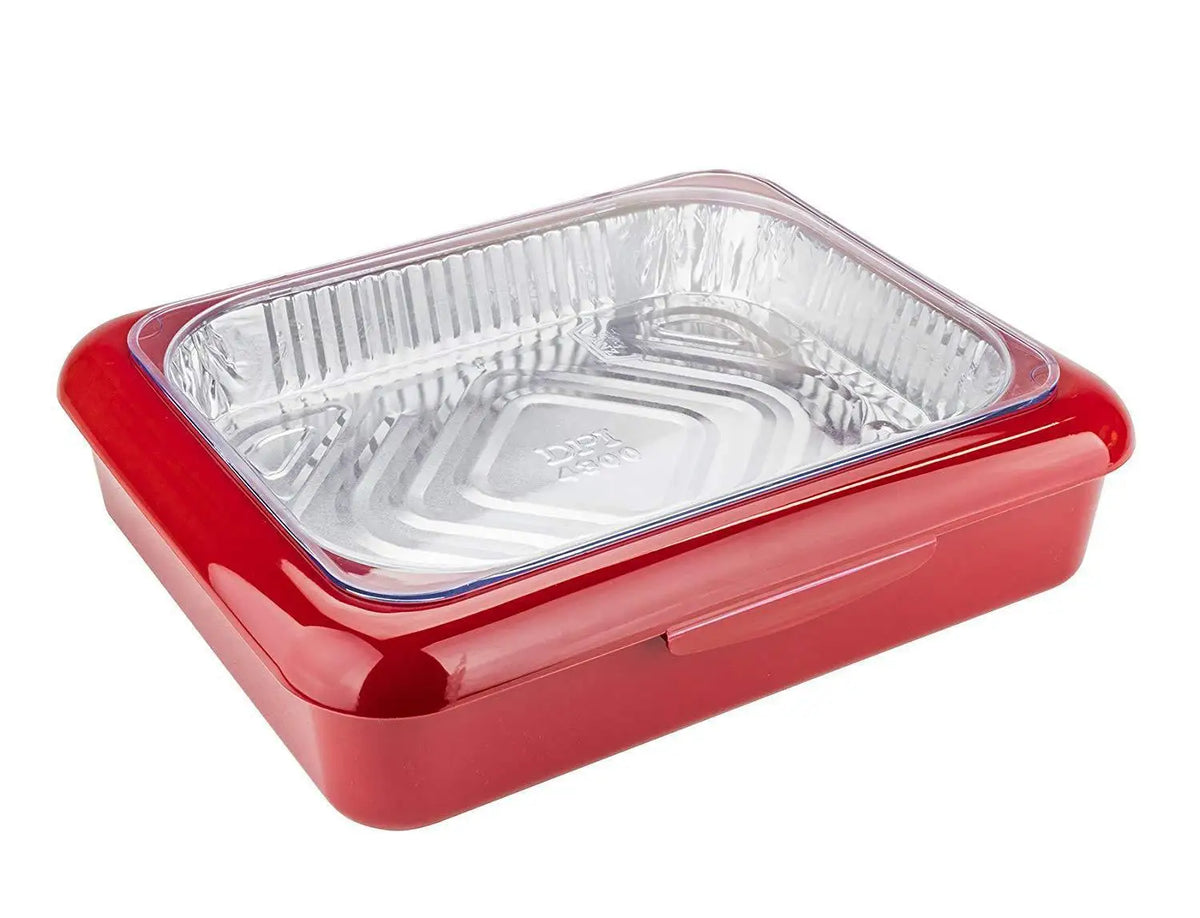 1Pc Rectangular Insulated Food Storage Container with Tin Foil Lining - Reusable,Flip-Top Plastic Tray for Lasagna,Bbq & Picnics