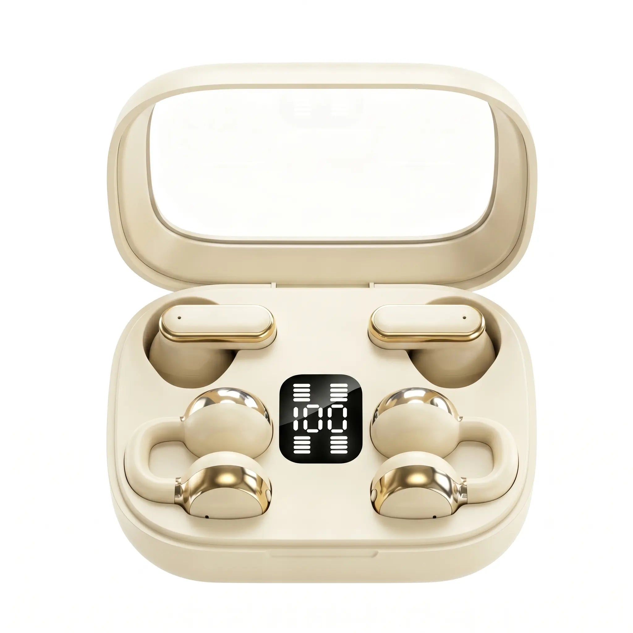 FLUFFDRIP Q10 [2-Pair Pack] Open-Ear Clip-On Wireless Earbuds (4 Units Total) — Mini Bluetooth Headphones with LED Digital Display Charging Case | Touch Controls | Open-Ear Sports Earphones Designed for Fitness & Running#Summerwins #Dealsforyoudays